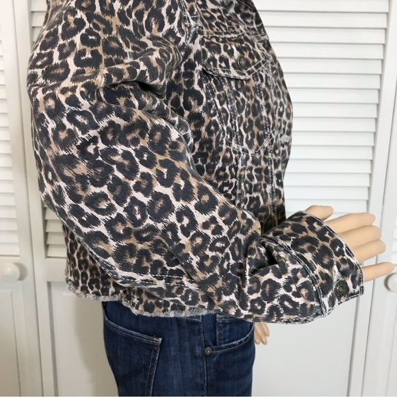 Free People Cropped Leopard Denim Jacket XS - Picture 11 of 12
